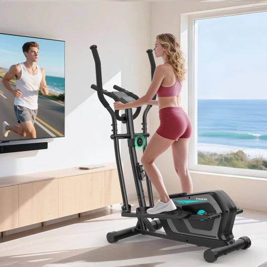 Vélo elliptique Magnétique avec 16 Niveaux de Résistance,Pulse Rate Grips & LCD Monitor,Pédale antidérapante,Velo elliptiques pour la Maison avec Porte-Bouteille,Capacité Max 130KG Noir Écran LCD (Classique)