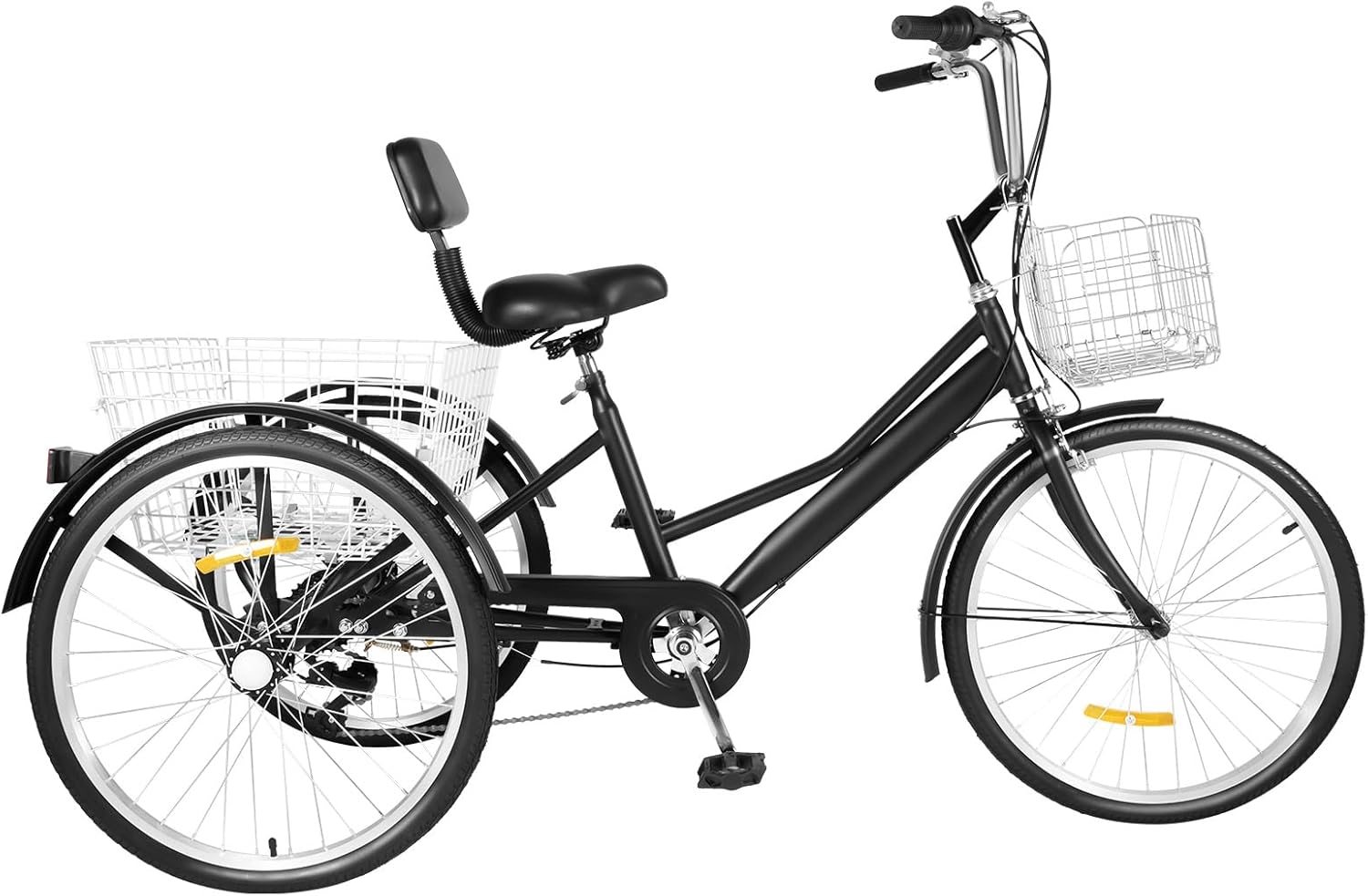 LOIRIIC Tricycle 24" pour adulte pliable à 3 roues - Vélo cargo avec panier à provisions - Noir - Tricycle pliable pour adultes pour les voyages, le shopping, 7 vitesses - Croisière - Pliable - Pour