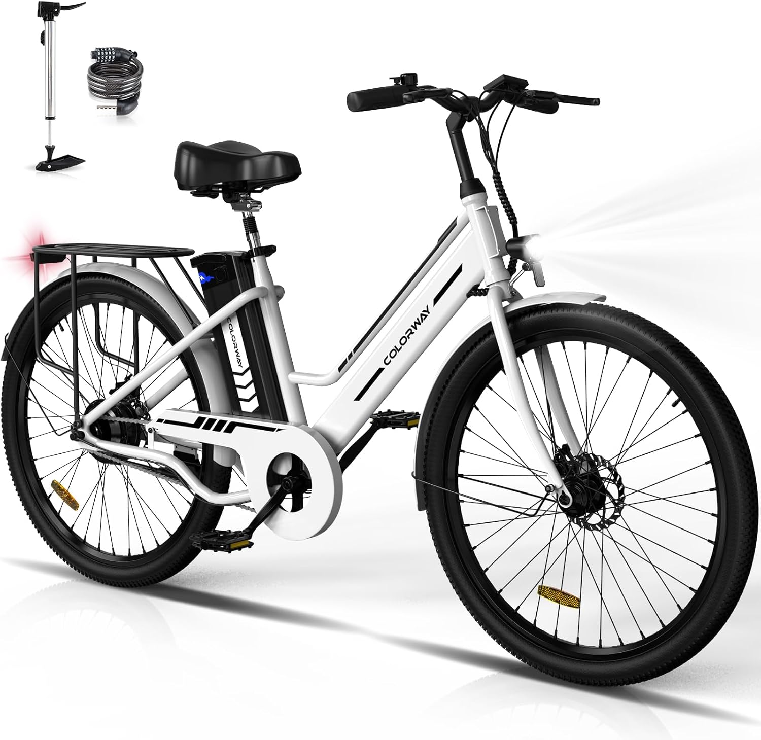 BK8S Vélo électrique, 26"×2,35" Faire la Navette EBike avec Batterie Amovible 36V 12Ah, écran LED, Moteur 250W, Double Frein à Disque, vélo électrique pour Adolescents et Adultes - Blanc