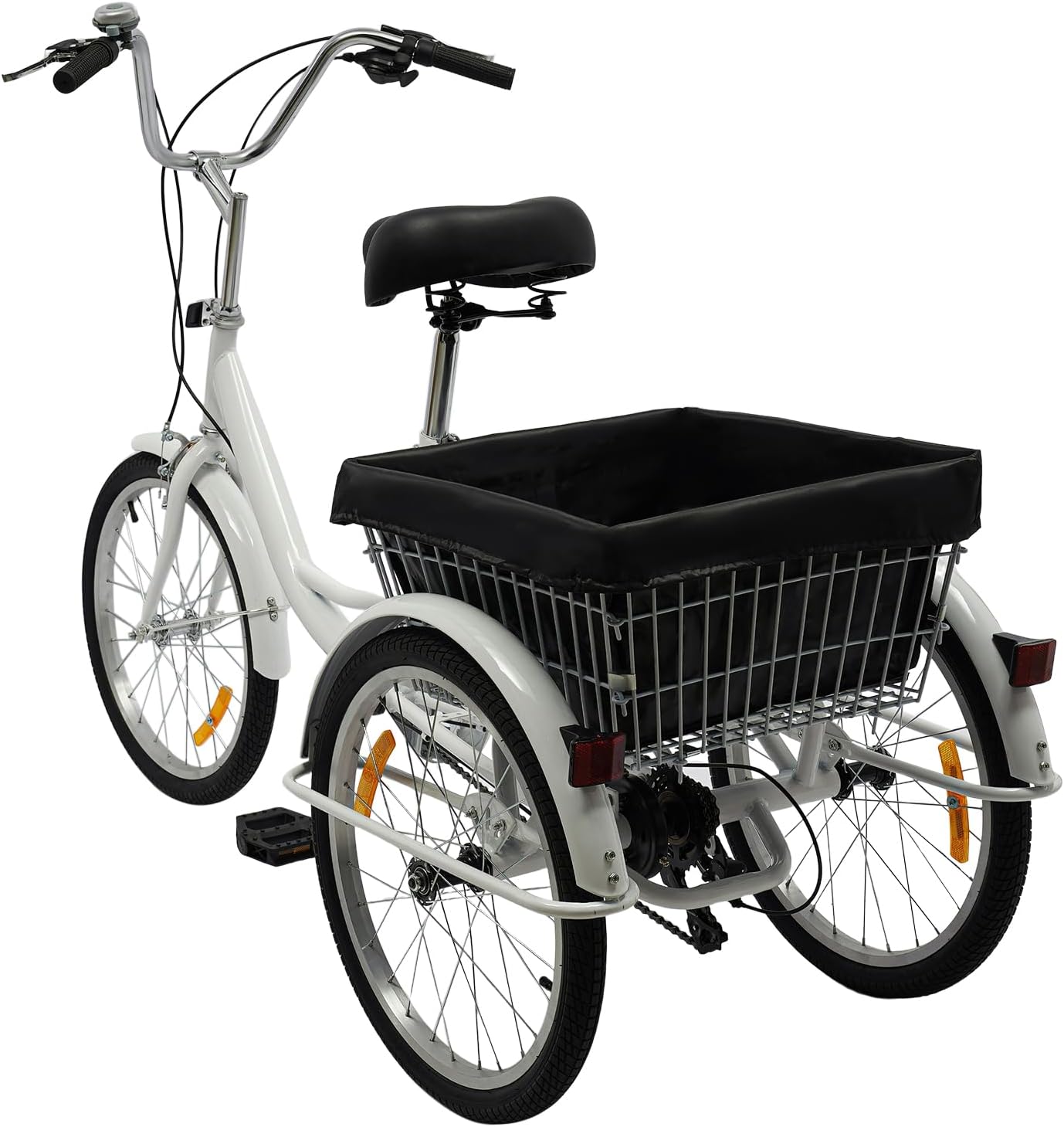 FENGLY Tricycle de 20 pouces pour adultes, 3 roues, 8 vitesses, 3 roues avec panier à provisions, hauteur réglable, vélo cargo à 3 roues pour adultes, personnes âgées et femmes (noir)