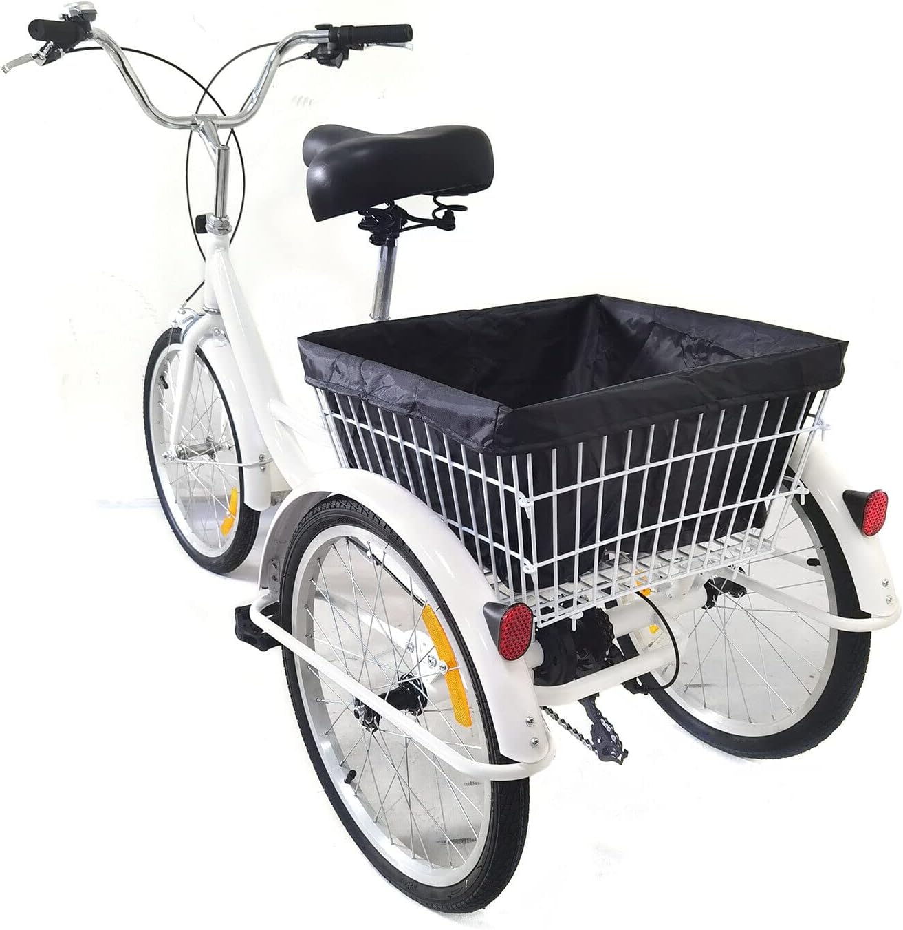 KumuJ Tricycle de 20 pouces pour adultes, 3 roues, 8 vitesses, vélo à 3 roues avec panier à provisions, vélo cargo pour adultes, personnes âgées et femmes, hauteur réglable (blanc)