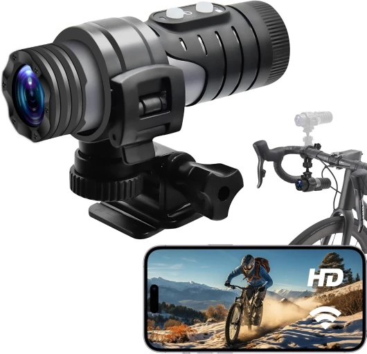 Nisanuki Caméra d'action WiFi, Camera Moto 120°, Caméra Sport 1080P HD Caméscope de Casque pour Vélo Embarquée pour Moto Vélo Électrique, Montagne, Route