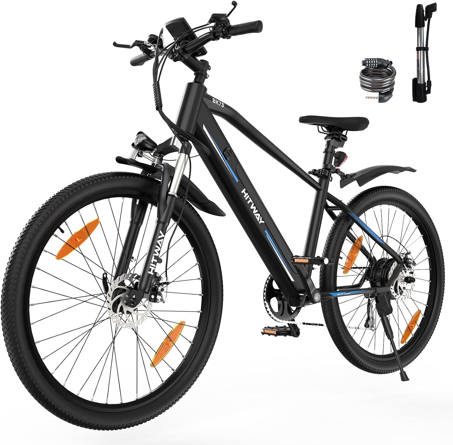 Vélo Électrique, Vélo Électrique de Montagne Puissant 36V 12Ah 250W avec 7/21 Vitesses, 26-Pouces Vélos à Assistance Électrique pour Adultes BK7S-Noir et bleu-7 Vitesses