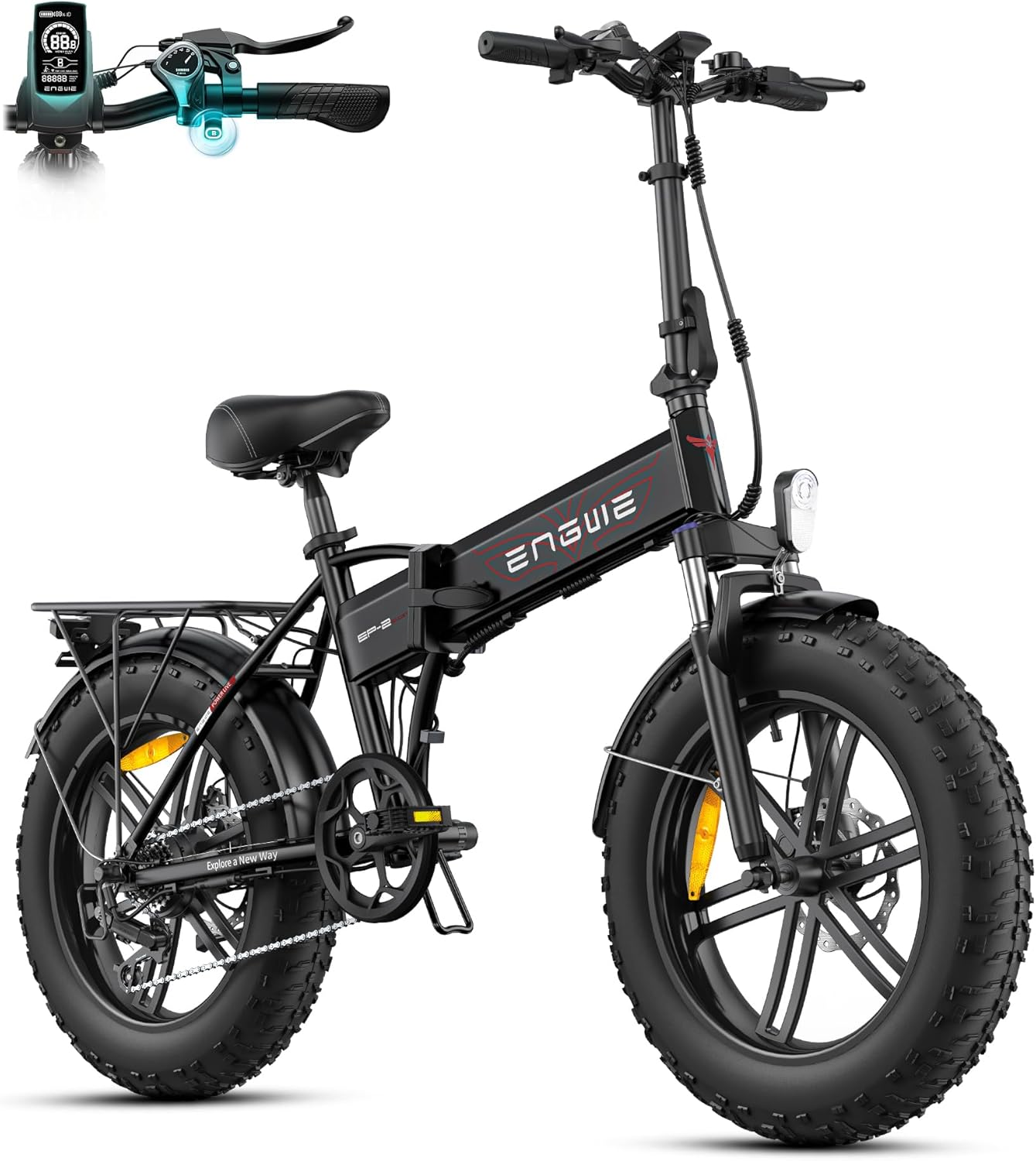 EP-2 Pro Vélo Électrique Pliable Adulte, Gros Pneu 20'' x 4.0" VTT Électrique 250W, Batterie Amovible 48V 13Ah Autonomie 120km, 7 Vitesses Plage & Neige Femme Homm Noir EP-2 BOOST