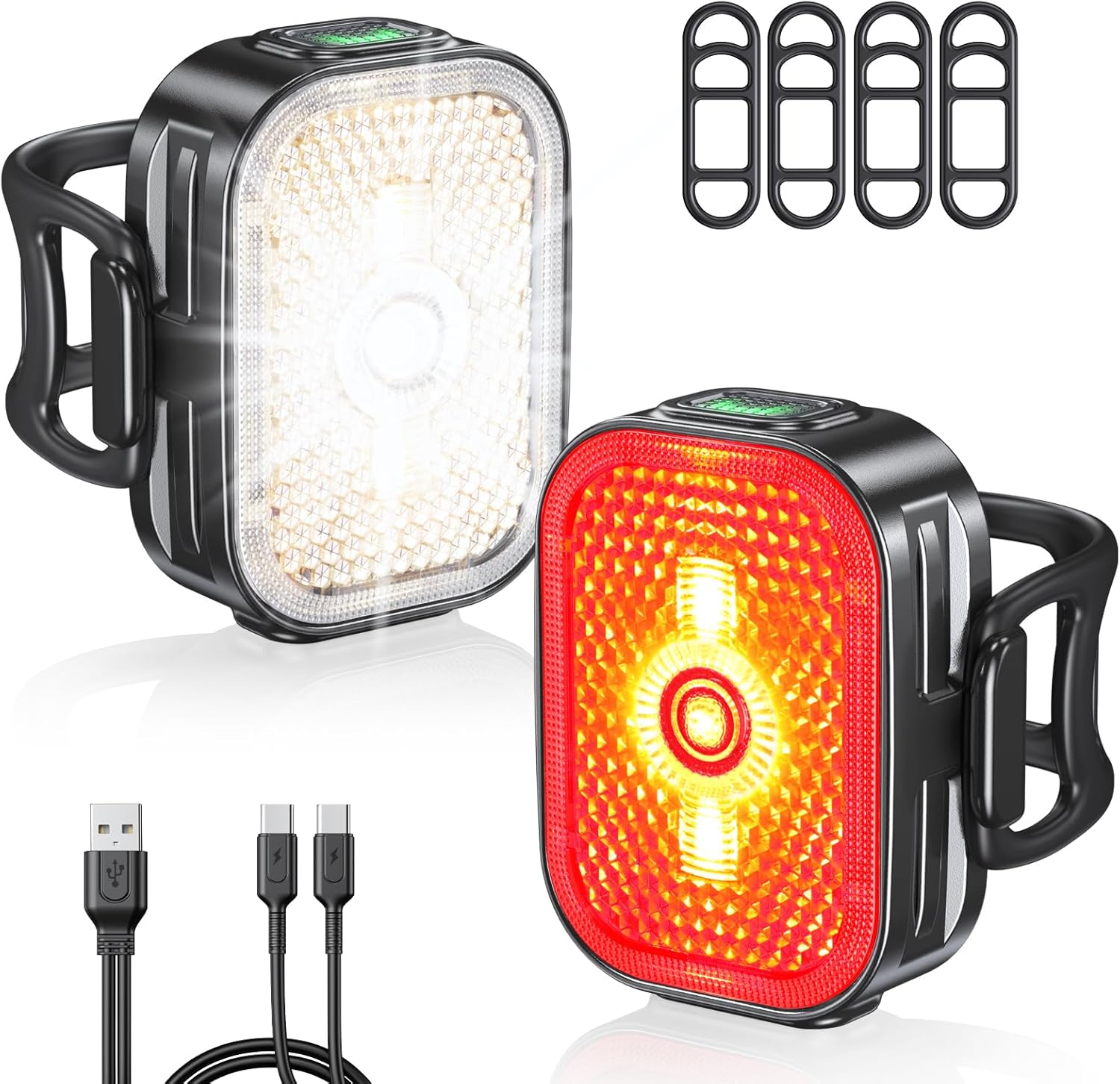 Lumiere Velo Avant et Arriere avec Réflecteurs Grand Angle, 8+6 Modes Éclairage Lampe Velo LED, Ultra-Léger, Étanche IP65, Lumière Velo Recharge Rapide Double USB-C pour Vélo de Route et VTT