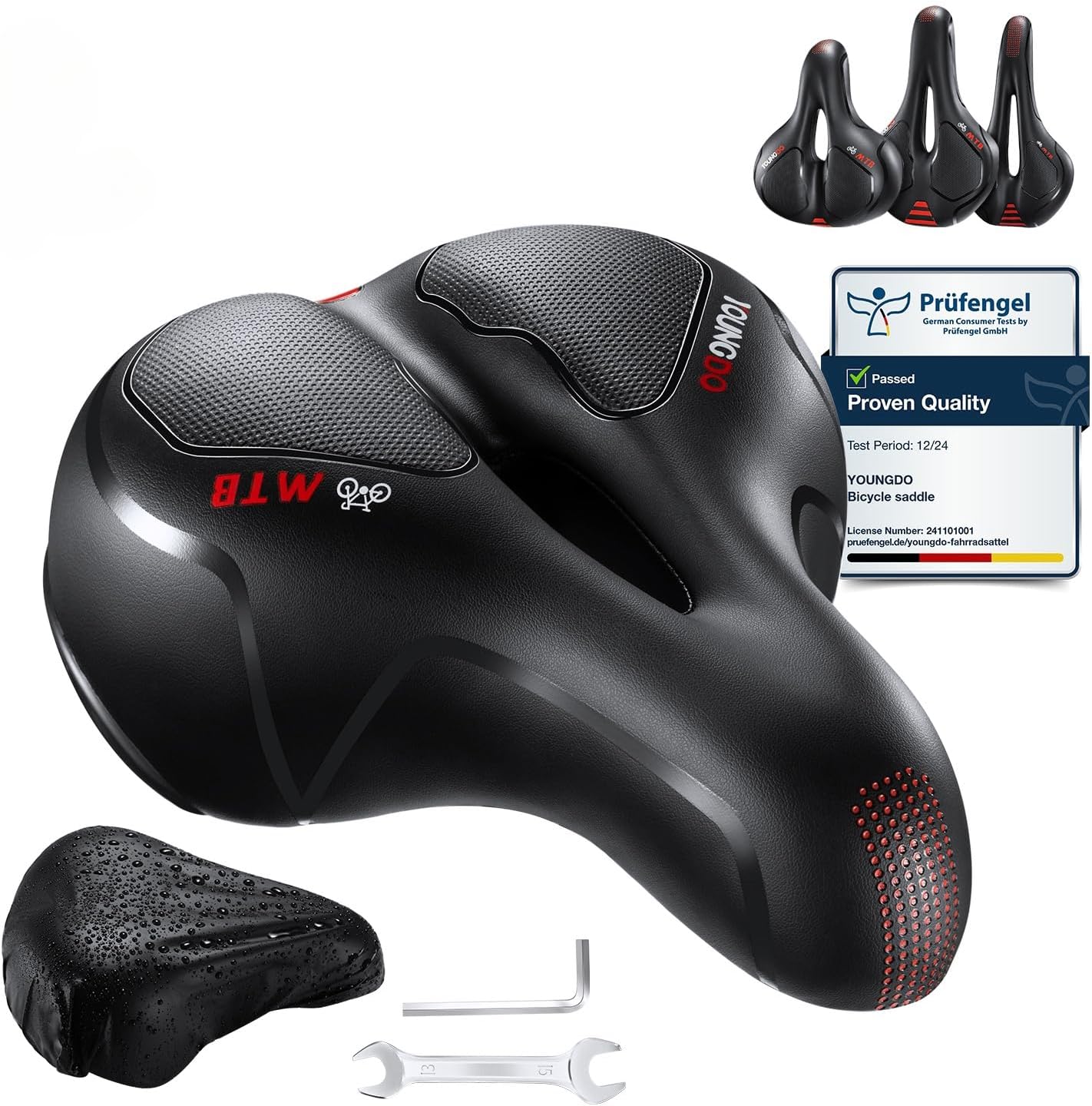 Selle Velo Confortable, Selle Vélo Gel Ergonomique avec Boule d'Amortisseur à Double Ressort, Siège de Vélo pour Bicyclette VTT Vélos de Montagne Pliants City Rouge