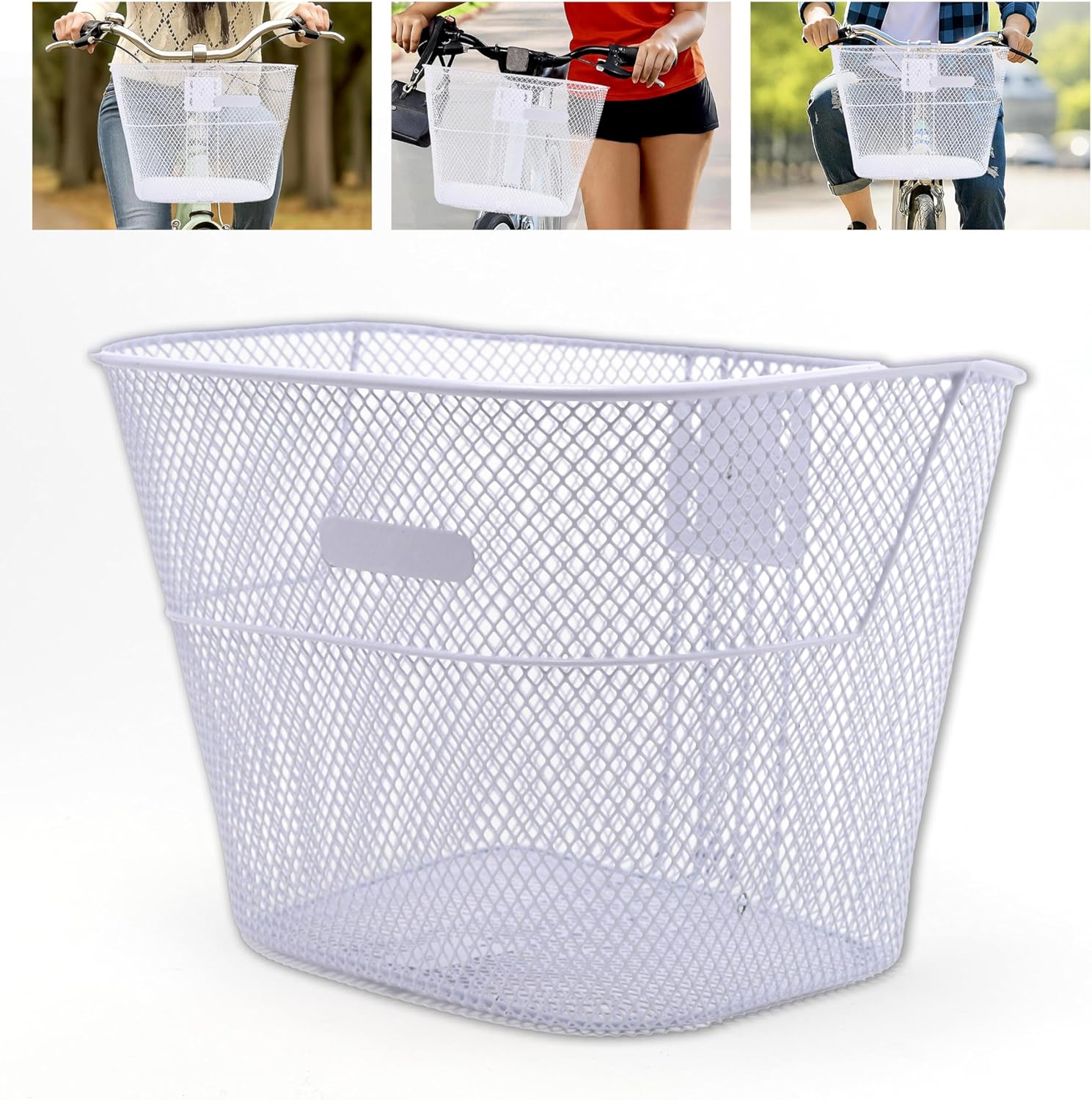 IPEA Panier de Vélo Avant en Maille Métallique Blanc - 21 x 24 cm - Panier Porte-Bagages pour Vélo Classique et VTT - Léger, Robuste, Antirouille - Rangement Universel