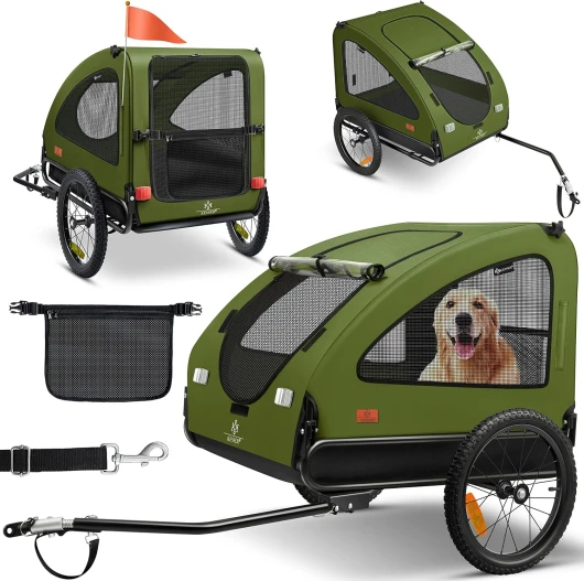 KESSER® Chariot pour Chien 2-en-1 Remorque pour Chien, Poussette pour Chien Remorque pour vélo Grand Volume env - 250 l - INCL - Drapeau et Sac - 600D Oxford Canvas, Pliable Concept, Kaki/Noir Kaki / Noir