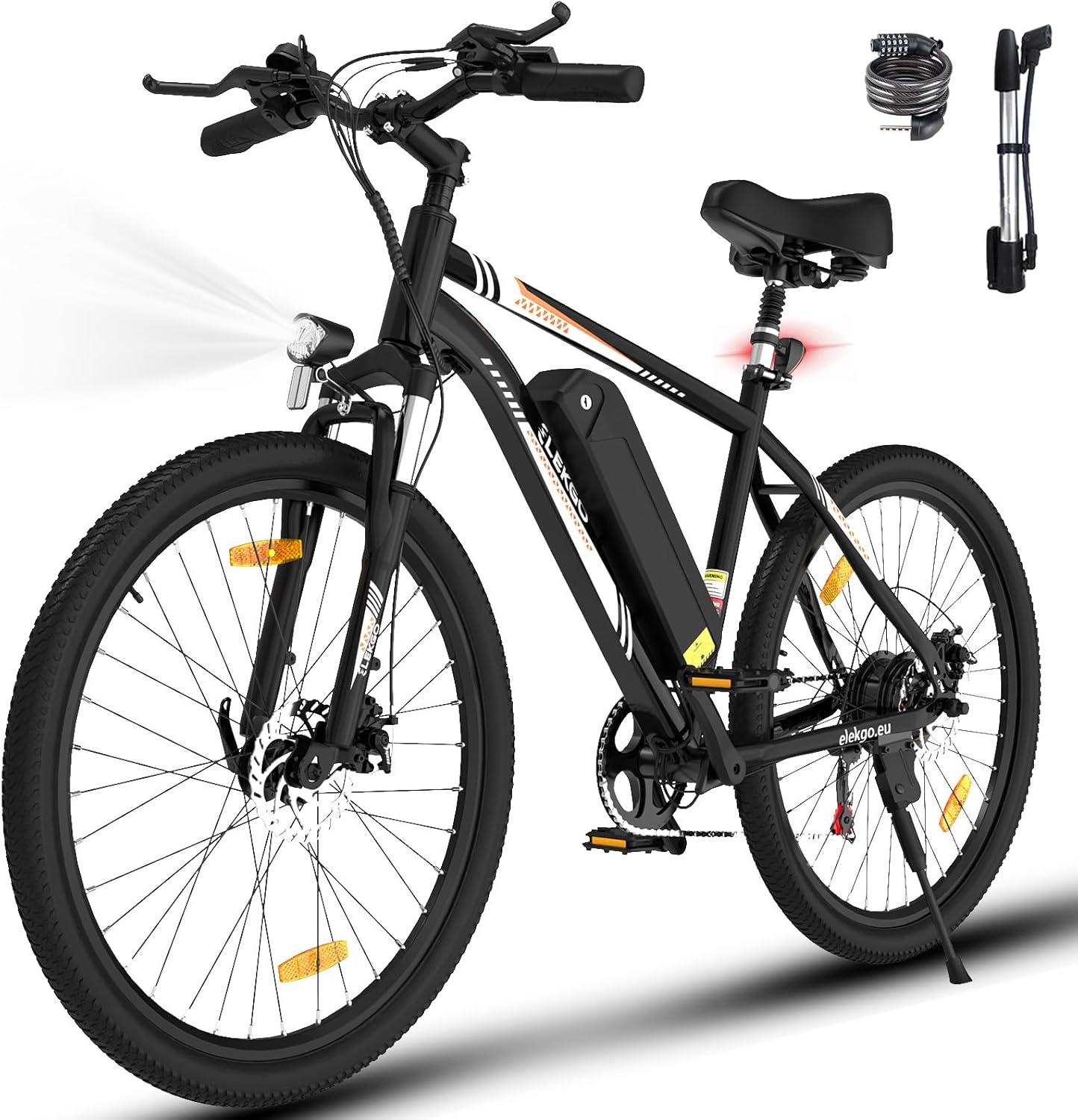 Vélo électrique, 26 Pouces E Bike Hommes Femmes, 36V Batterie Amovible au Lithium, Moteur 250W MTB, VTT avec 7 Vitesses Vélo électrique portée de Plus de 65KM, sièges Absorbant Les Chocs negro-naranja