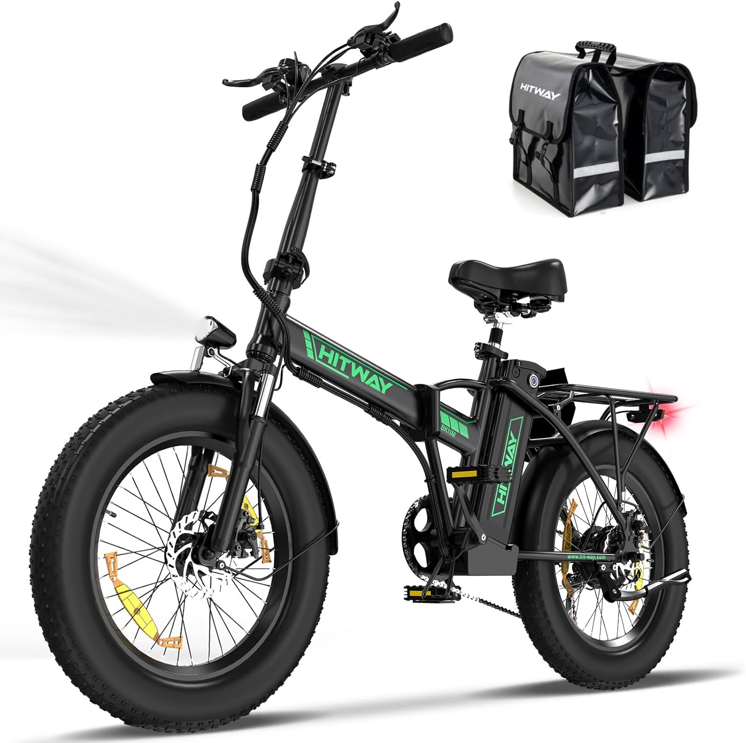 Vélo électrique Adulte, 20"×3,0/4,0 Fat Tire VTT Electrique, vélo électrique Pliable, Avec Batterie Amovible 36V 12Ah/48V 15Ah, Jusqu'à 90KM/100KM, 250W Moteur, 7 Vitesses Vélo pour Homme Femme Vert 48V 15AH/4,0 Pneu/Avec sacoche de selle