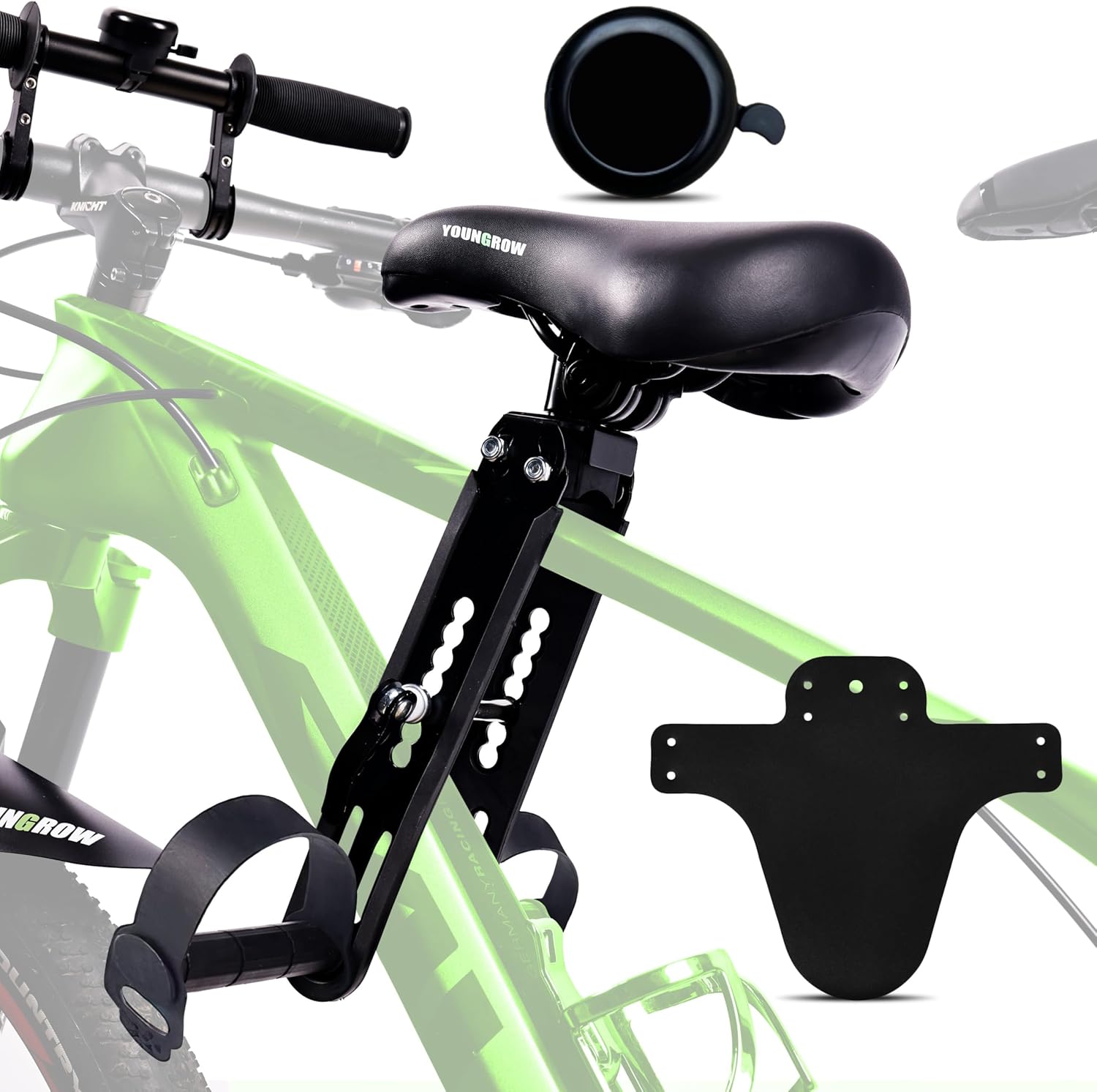 YOUNGROW - Siege Velo Enfant Avant - La Selle Velo Enfant est Compatible avec Les VTT, pour Les Enfants de 2 à 6 Ans pour Un Poids Maximal de 24kg - Siege Enfant Velo Confortable