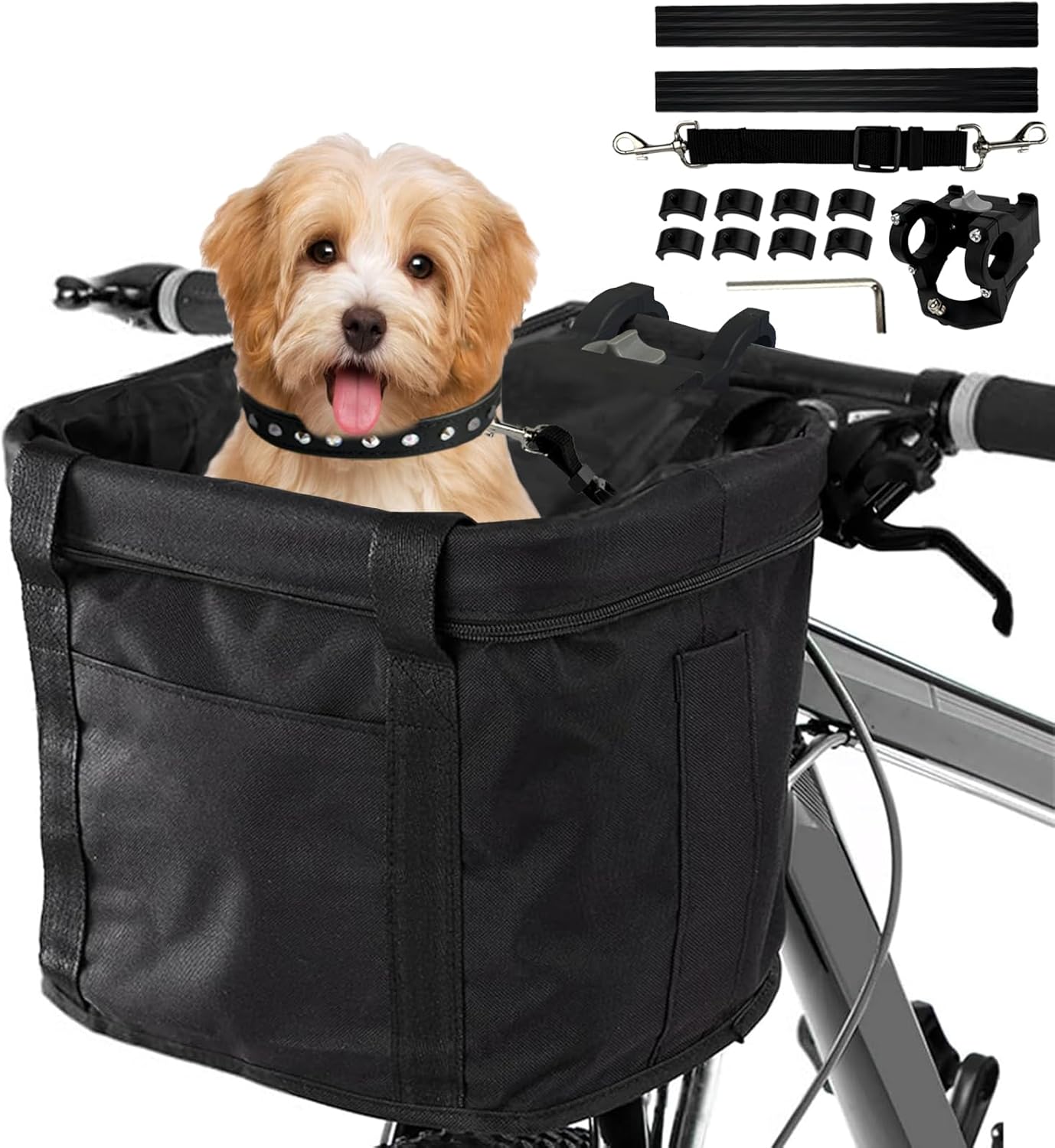 Panier Vélo Avant, Amovible Vélo Guidon Panier, Panier Vélo Chien Mit Cadre en Alliage D'aluminium pour VTT, Pique-Nique, Shopping, Petit Animal Domestique (Schwarz-B)