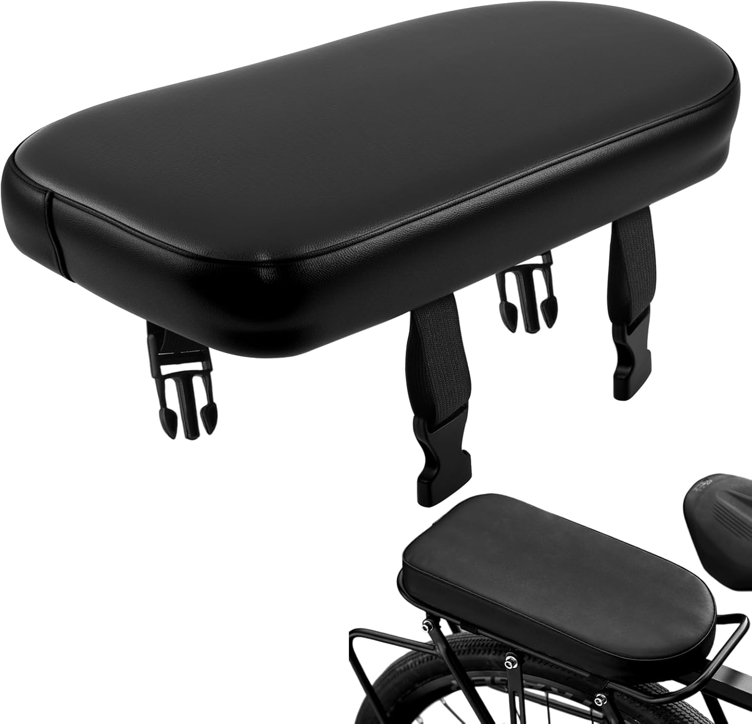 Coussin Porte Bagage Velo 30x14,5x4 cm Coussin De Siège Arrière de Vélo en Cuir PU, Très éLastique, Souple et Confortable, Vélo de Montagne à L'Arrière Coussin D'Assise Imperméable et Antichoc, Noir