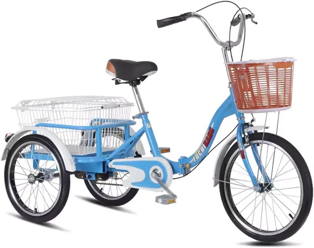 Vélo Cargo 20 Pouces, Vélo Cargo À 3 Roues Pour Adultes Avec Panier Et Capacité De Charge De 200 Kg Pour Les Hommes, Les Femmes Et Les Personnes Âgées, Vélo À Trois Roues Ajustable Pour Le Shopping(Bl No backrest Blue