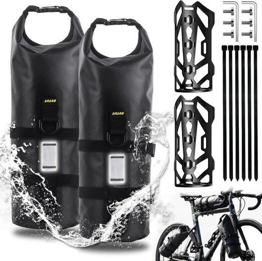 Desing Wish 4.5L 2 Pièces Sacoche Velo Etanche Sacoches Fourche Vélo Sac Sacoche Cadre Cadre Velo Enroulable avec Support Polyvalent pour VTT E-Scooter Vélo de Route Accessoire Noir(4.5l)-2 Pièces