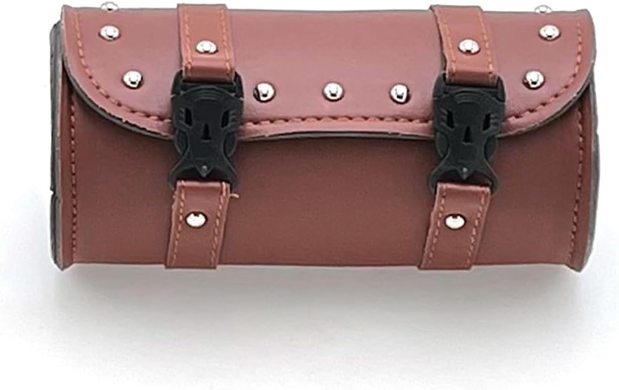 Sacoche Moto Étanche en Cuir PU – Sac Polyvalent pour Fourche, Guidon et Cadre avec 2 Sangles Réglables – Accessoire de Voyage Résistant aux Intempéries pour Routières, Custom et Trail (Brun 21cm)