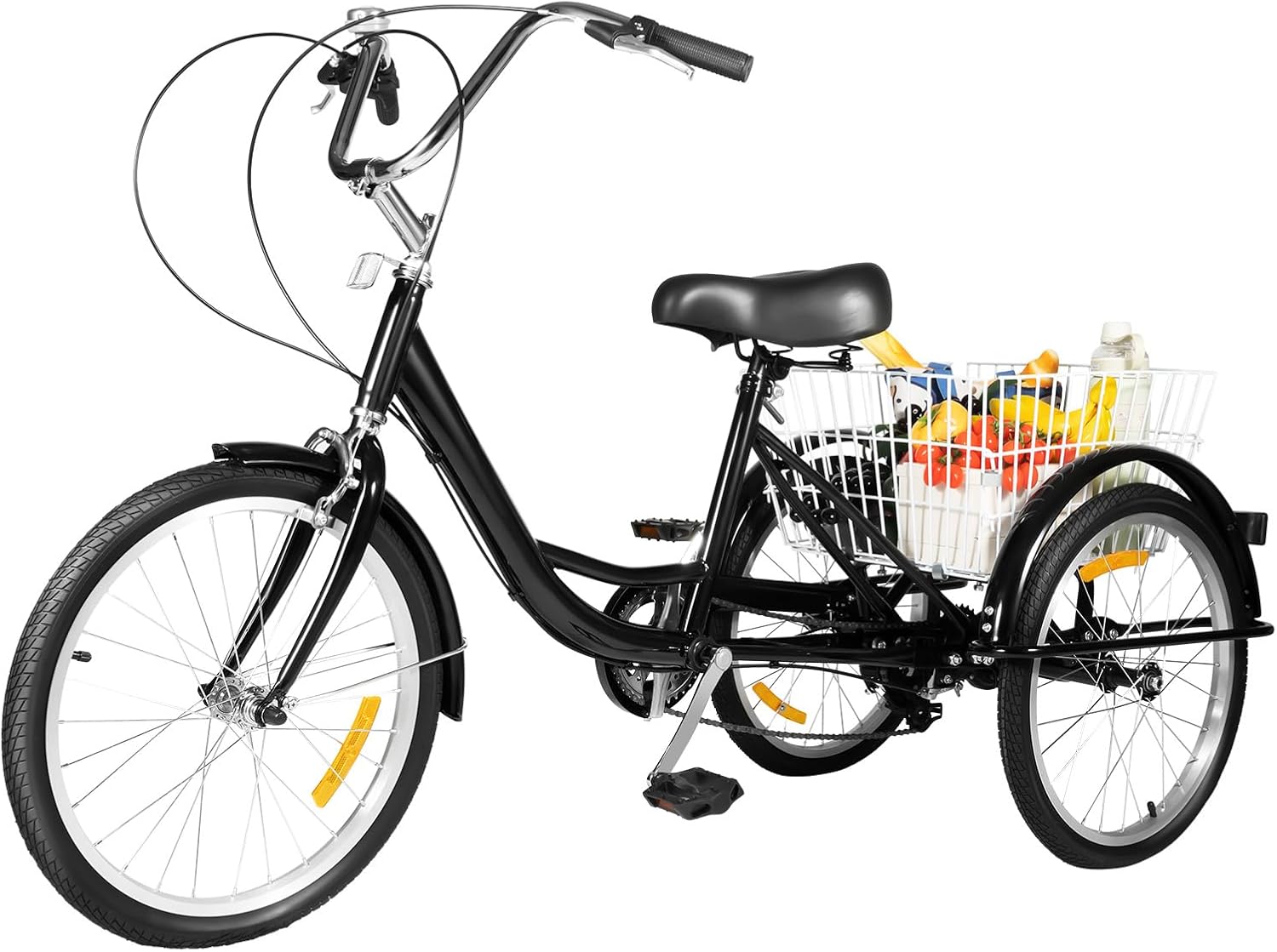 ROGONPDK Tricycle de 20 pouces pour adultes, 8 vitesses réglables en hauteur, 3 roues, vélo de chargement avec panier à provisions, vélo de ville, vélo pour adulte, capacité de charge maximale : 110 Noir
