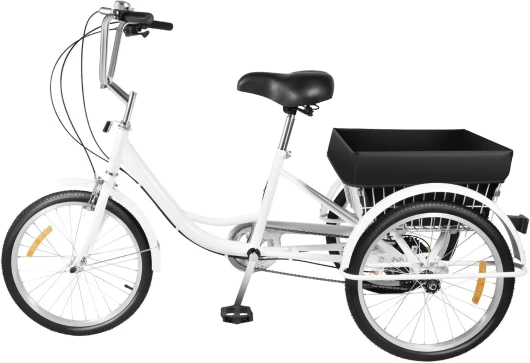 Mqwdxzfes Tricycle de 20 pouces pour adultes, vélo de ville à vitesse unique avec siège enfant et panier à provisions, pédale antidérapante, tricycle de loisirs, vélo de ville, pour le shopping, les