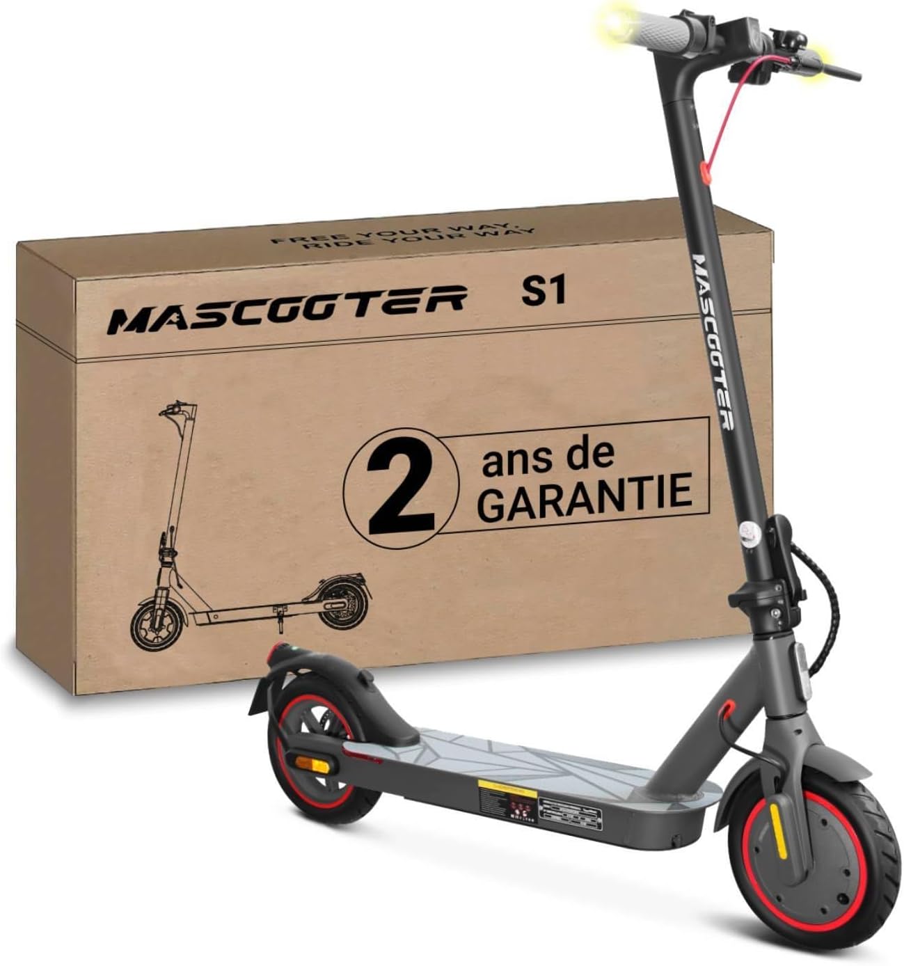 Trottinette Èlectrique Adulte - 300W-600W Max, Autonomie 20km - Clignotants et Régénération de Batterie au Freinage – Roues 8.5", Double Freins Électriques et à Disque - App Mobile Noire