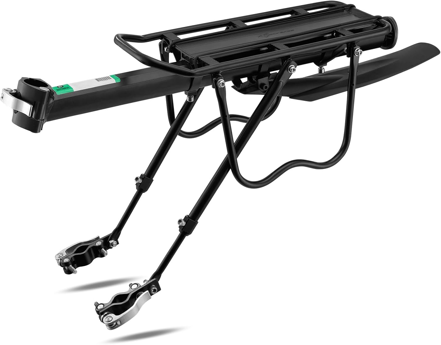 Porte Bagages Vélo Arrière VTT Fixation Tige de Selle, Transporteur avec Reflecteur et Garde-Boue, Universel Installation Rapide Noir