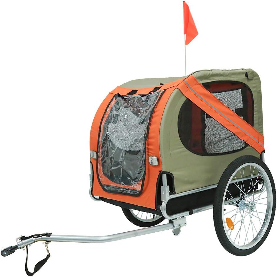 Remorque à Vélo pour Chien Pliable Remorque de Vélo en Tissu Oxford avec Reflecteurs, env - 73×90×137 cm, Charge Max - 40 kg, 4 Couleurs au Choix (Orange)