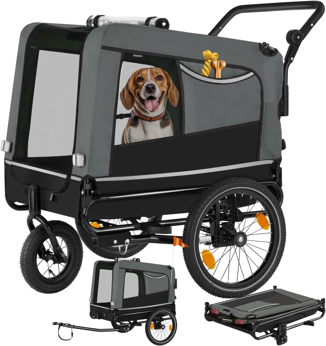 ® Remorque Velo Chien 3 en 1 Pliable avec Reflecteurs, Drapeau, Remorques Vélo pour Chiens Aussi comme Poussette Chien Animaux de Compagnie de Taille Moyenne Charge Maximale 40 kg Gris