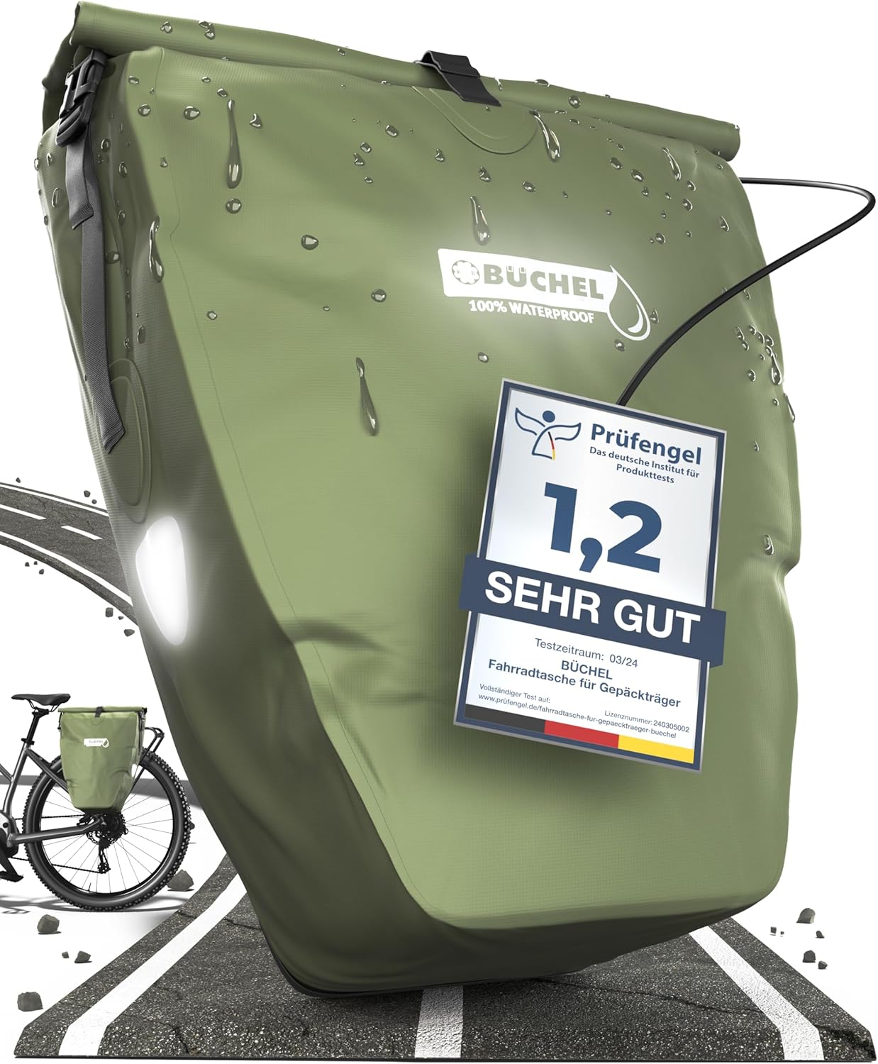 Büchel Sacoche de vélo pour Porte-Bagages 100% étanche I avec poignée et bandoulière I Sacoche de vélo pour Porte-Bagages, Sacoche de Porte-Bagages, sacoches de vélo arrière