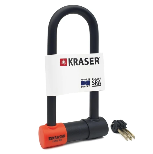 KR85M Antivol Moto Homologué SRA - Promo Model Plus Robust - U ø18mm Acier Cémenté, Double Verrouillage, 3 Clés Haute Sécurité Anti-crochetage, Recommandé Assurances, Antivol Vélo en U 85x250mm