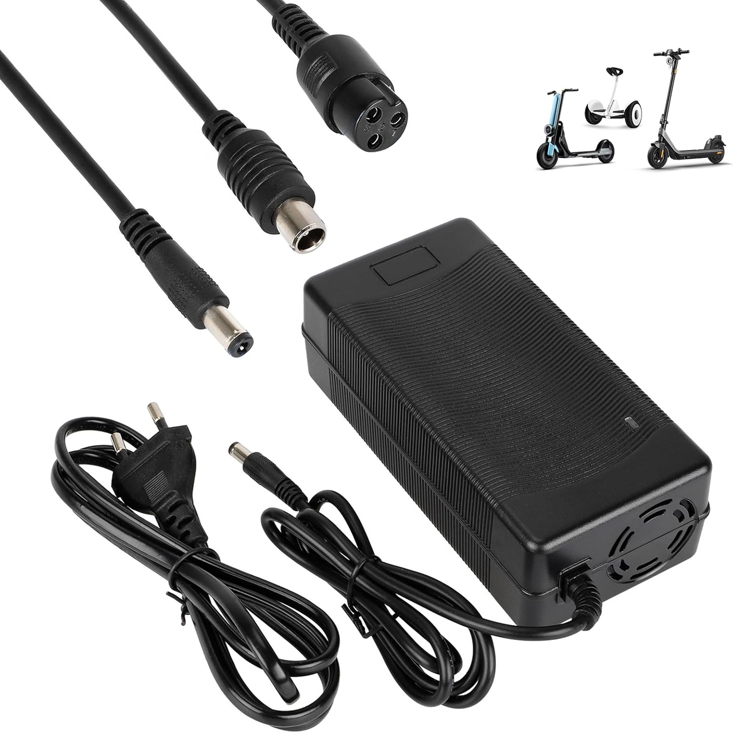 54,6V Chargeur Trotinette Electrique，Chargeur Hoverboard, 48V Charrgeur Universel pour Batterie Lithium avec 3 Connecteurs，Charge Rapide pour Hoverboard，Vélo Electrique，Scooter électrique