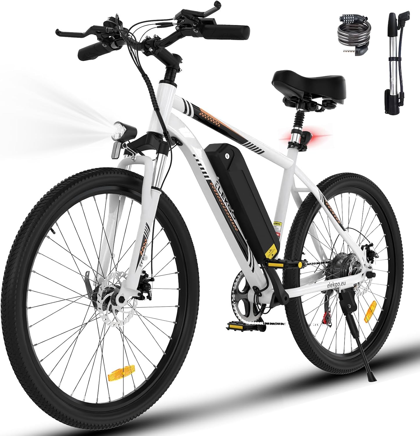 Vélo électrique, 26 Pouces E Bike Hommes Femmes, 36V Batterie Amovible au Lithium, Moteur 250W MTB, VTT avec 7 Vitesses Vélo électrique portée de Plus de 65KM, sièges Absorbant Les Chocs Blanc