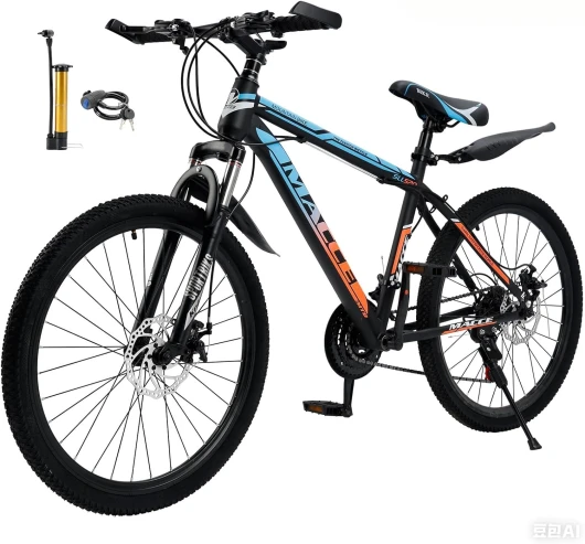 VTT pour homme et femme, 24 vitesses, cadre en acier au carbone de haute qualité, double freins à disque, fourche de suspension, freins à disque mécaniques, interrupteur au pouce réglable