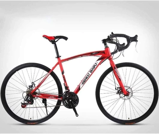 ALQPPM Vélo de Route 26 Pouces, Vélos 24 Vitesses, Freins À Double Disque, Cadre en Acier À Haute Teneur en Carbone, Course de Vélo de Route, Rouge/Rouge