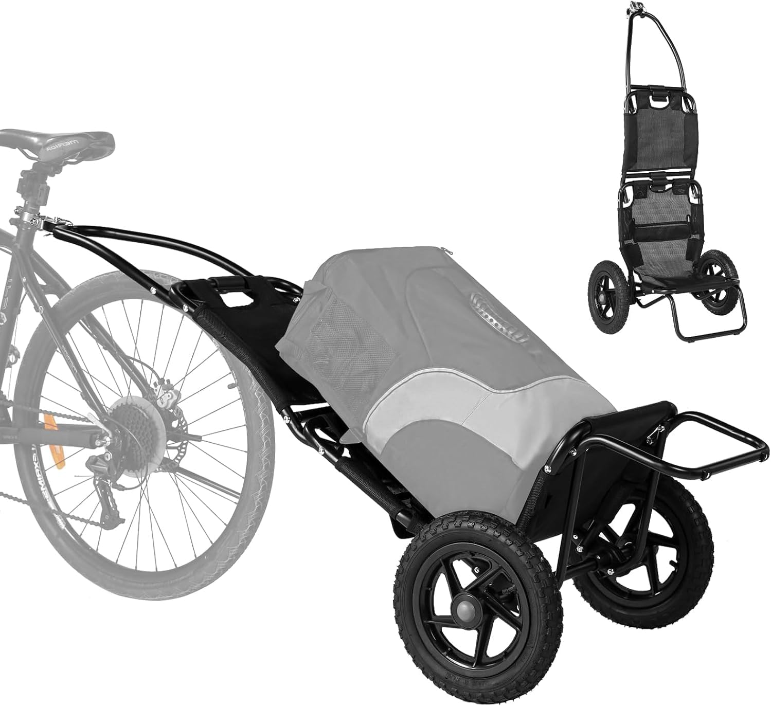 Remorque Vélo Pliable, Chariot à Main, Remorque de Transport pour Vélo, Cadre en Acier allié, avec Pneus de 30 cm, Charge Max 20 kg Noir