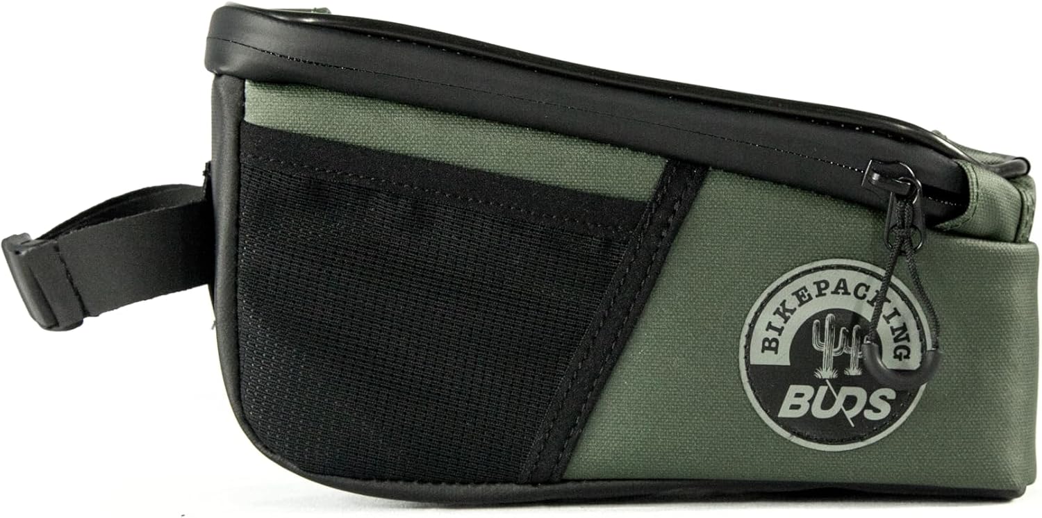 Top Frame Bag - Bikepacking - Sacoche de Cadre vélo étanche avec Porte Smartphone intégré (Noir/Kaki)