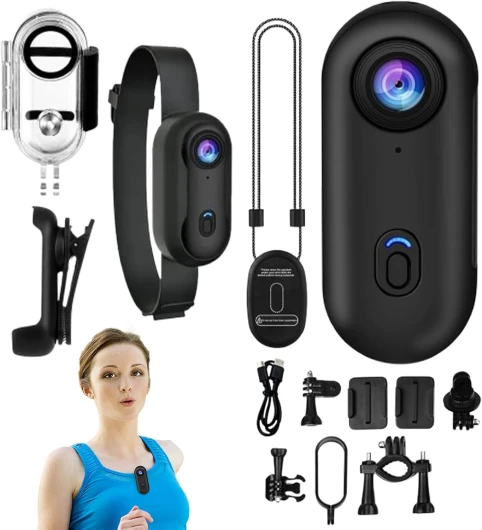Mini caméra d'action – Caméra corporelle de taille pouce avec support magnétique à 360 °, batterie de 120 min, grand angle de 170 ° avec enregistrement audio et vidéo pour cyclisme, animal de Noir