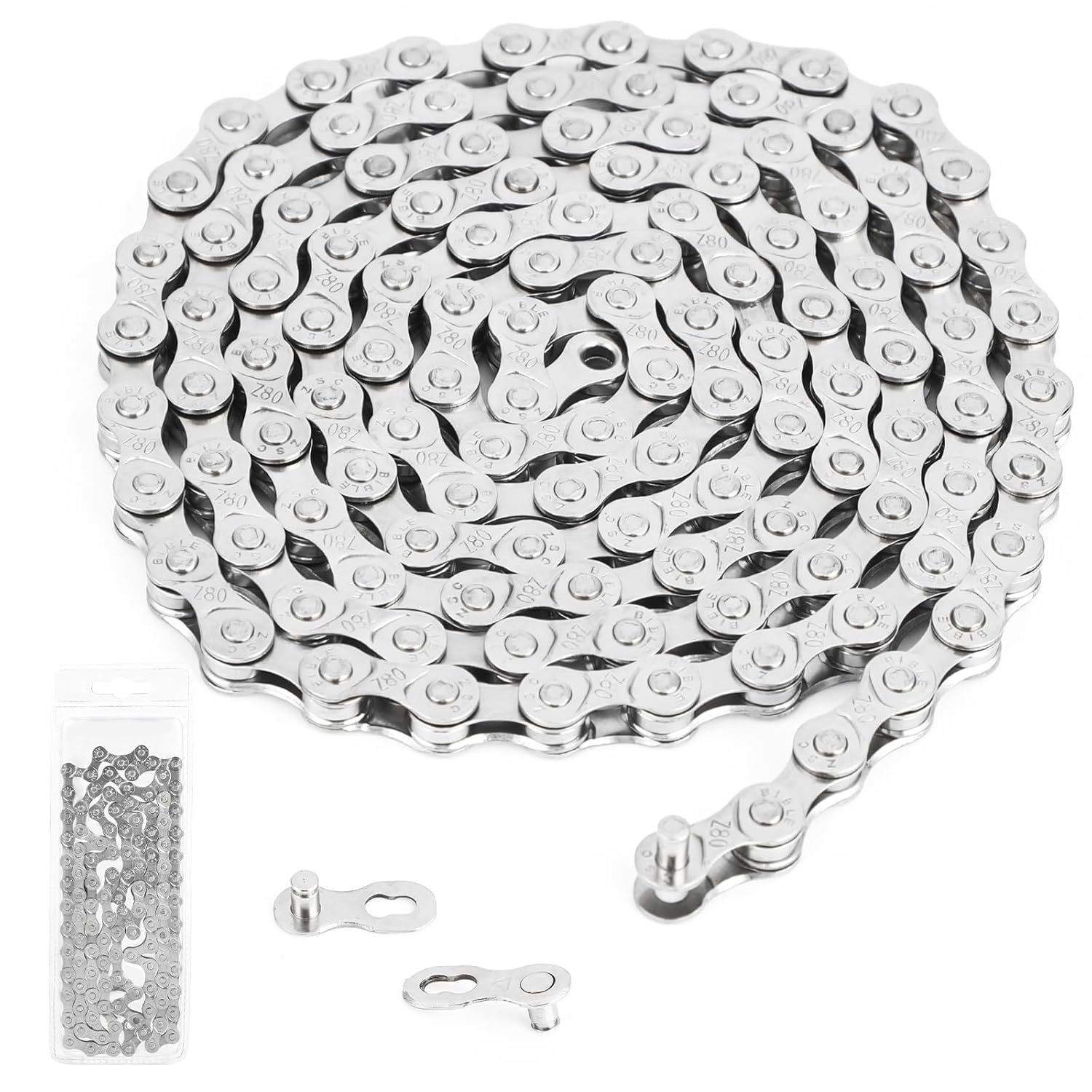 Chaîne de Vélo 6/7/8 Vitesses, 1/2 x 3/32 Pouces, Acier Spécial, Argent - Pour Vélos de Route, Sportbike - Durable et Compatible Avec Différents Types de Bicyclette