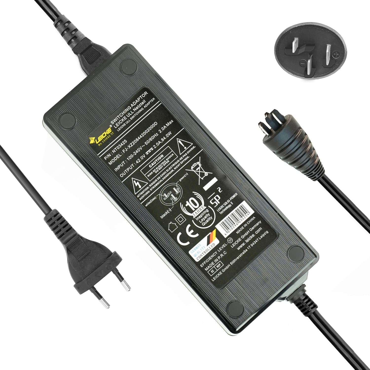 Chargeur LEICKE 2A pour Batteries 36V 42V Bosch Performance et Active Line E-Bike Pedelec Compatible avec Haibike KTM Kalkhoff Flyer Cube Focus Giant Bergamont Ghost Trek Ebike avec Moteur Bosch