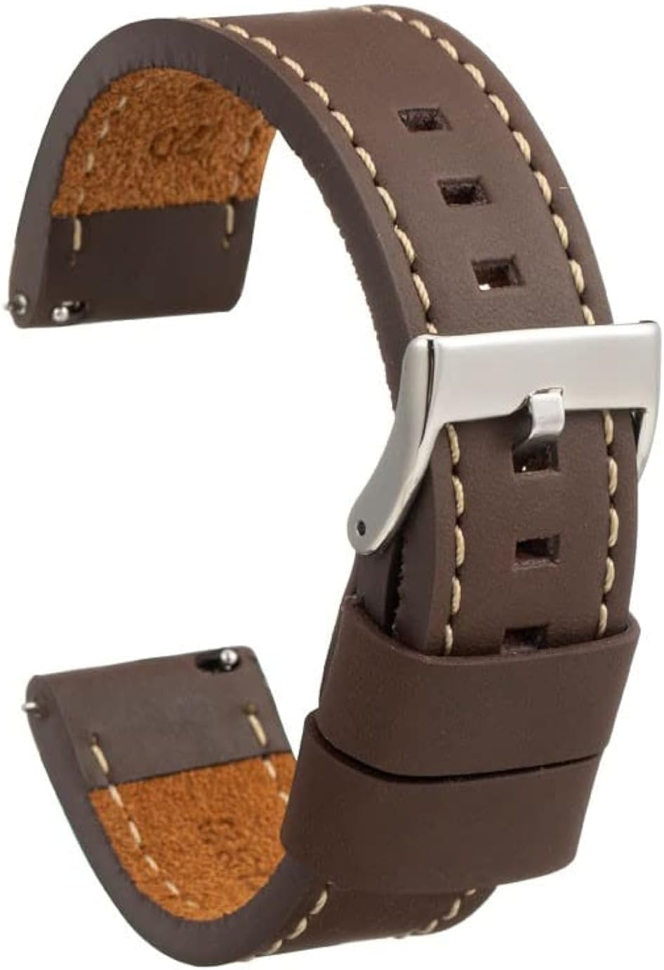 Bracelet cuir veau ciré style vintage couture blanche – Pour montre sportive ou classique – Tailles 18mm 20mm 22mm 24mm 26mm – Fait main – Noir ou marron 384