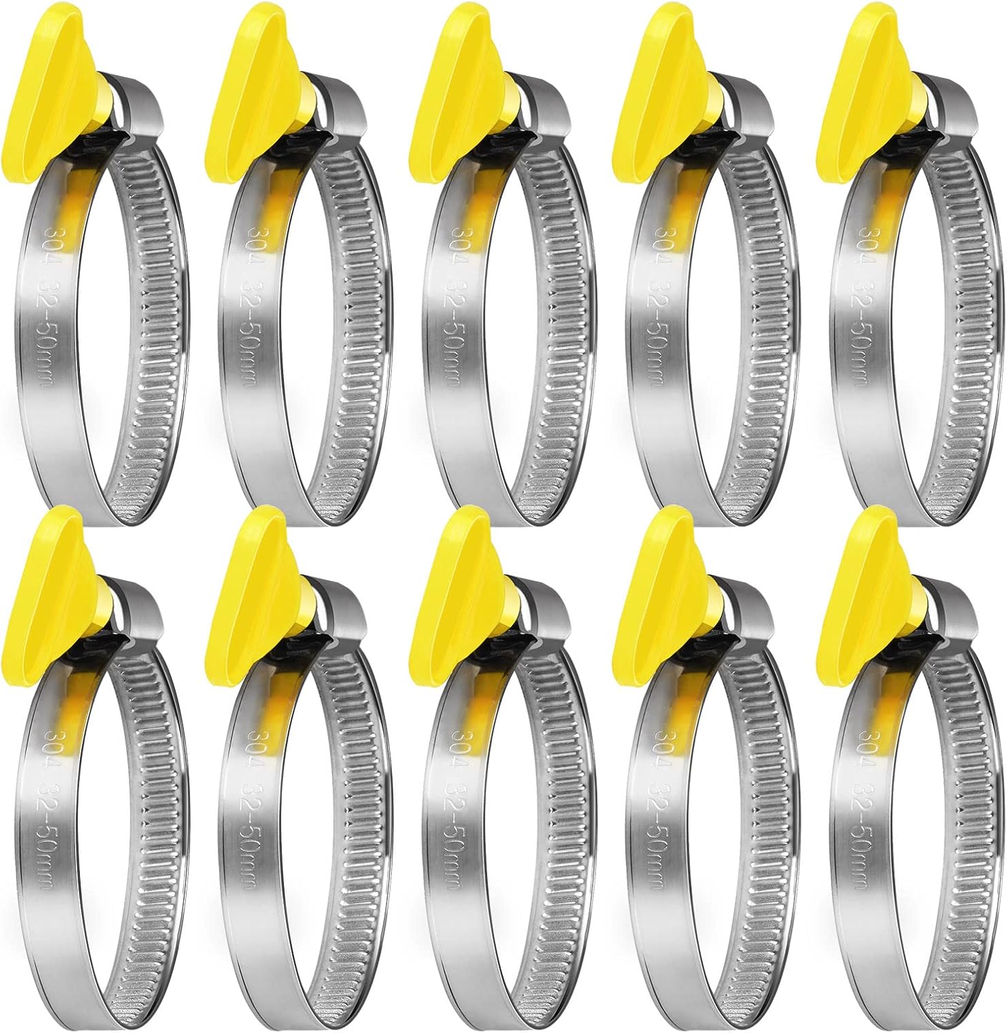 Drado Lot de 10 collier de serrage à ailettes en acier inoxydable, collier de serrage réglable pour les tuyaux de jardin, les machines à laver, les piscines de jardin (32-50 mm Écrou à oreilles)