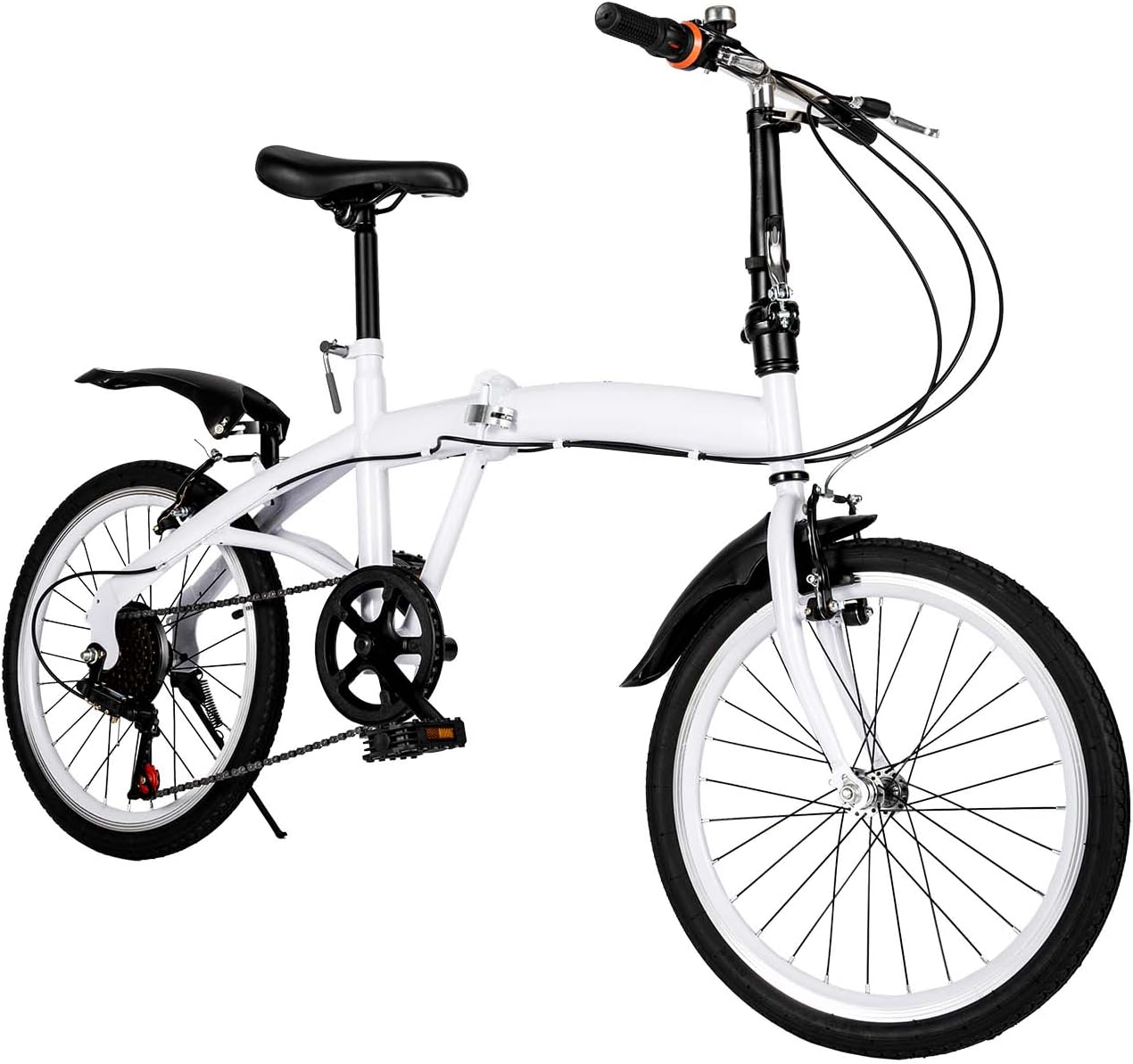 HOMEONENIC Vélo pliant 20" en carbone - 6 vitesses - Blanc - Avec système Quick-Fold - Pour adolescent - Vélo de ville pour homme et femme - Pour l'extérieur - 146 x 113 cm