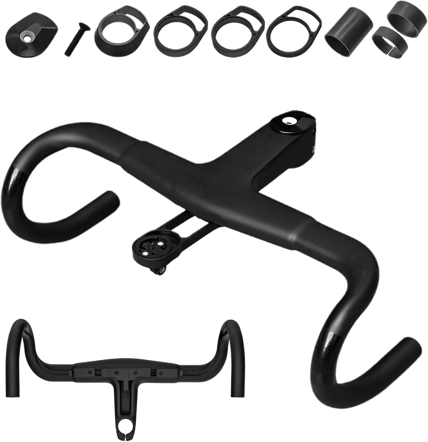 Guidon Intégré en Fibre de Carbone - Combo Guidon Potence Carbone pour Vélo de Route - Alliage d'Aluminium Ergonomique Anti-Vibrations Pratique Pour Cyclistes 400x100mm