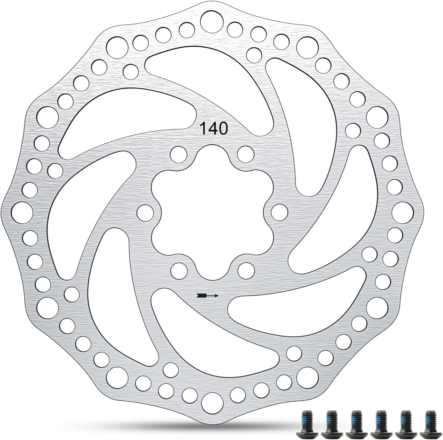 Amitor Disque de frein de vélo Centerlock - 140 mm - 6 trous - Avec 6 vis - Pour VTT, vélo de route