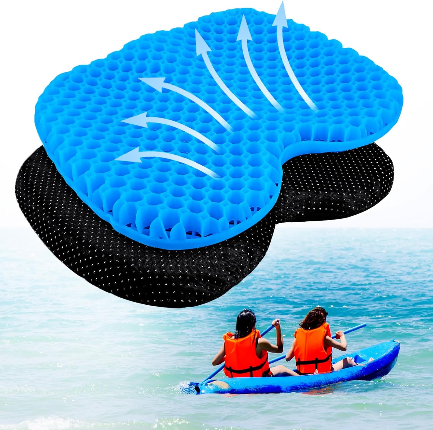 Coussin de Siège de Kayak Antidérapant par MMOBIEL – Coussin de Siège Imperméable en Gel - Coussin de Siège Portable pour Kayak, Bateau, Canoë etc - - Confortable & Anti-Pression - rectangle
