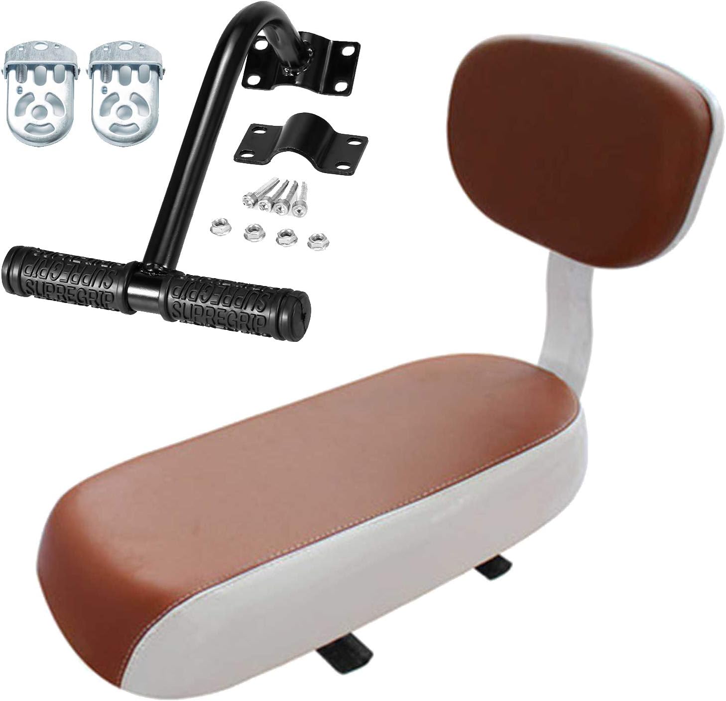 Ensemble De Repose-Pieds pour Accoudoir De Coussin De Siège Arrière De Vélo, Enfants VTT Vélo PU Cuir Coussin Souple Ensemble D'accessoires De Siège De Porte-Bagages Arrière Marron