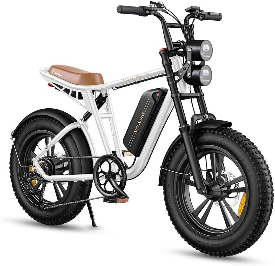 E Bike Hommes Vélo électrique-Ebike avec Une Batterie/ 2 Batteries, E-Bike 20 * 4.0 Pouces Pneus Gras, Ebike Hommes jusqu'à 75km/150km/90km/170km, Vélo électrique 7 Vitesses, M20/M1 Blanc Batterie Simple
