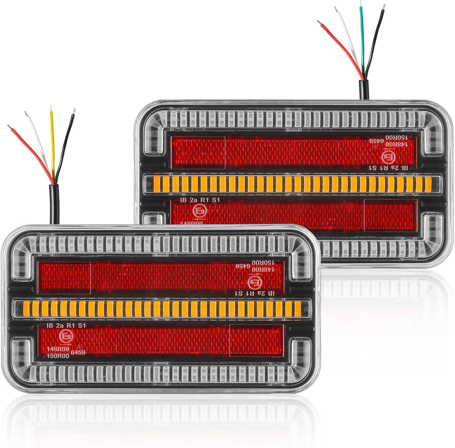 SPARKMOTO 2 x Rectangulaires Feux Arrière Led Remorque 12V 24V Universel, Éclairage Feu Arrière Remorque LED Submersible Pour Tracteur Véhicule Agricole Feux 4 Fonctions(SKTL017)