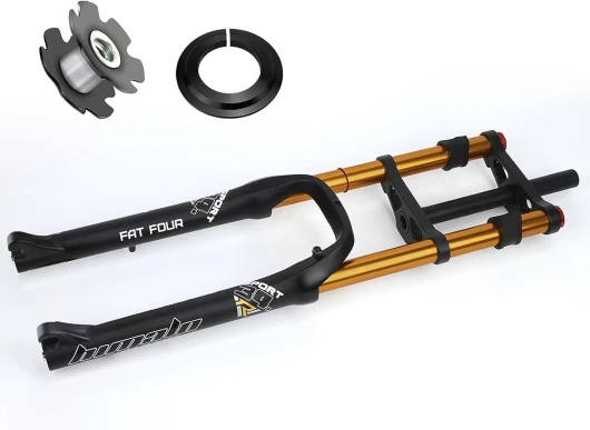 Fourches À Suspension Vélo 26 Pouces 4.0 Fat Bike Fourche Avant Droite Une Descente Vélo Montagne Fourche VTT 1-1/8 Frein À Disque Fourche Pneumatique Voyage 170mm Fourche Avant Vélo Électrique BMX 28 Black Gold