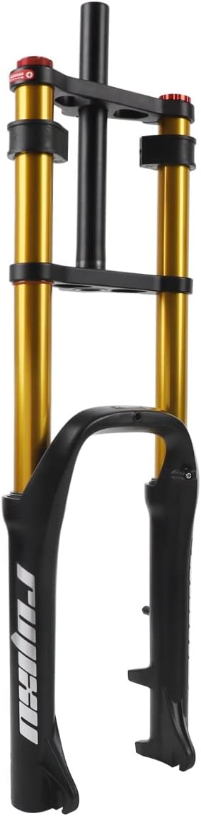 Fourche de 20 Pouces Pneu de 4,0 Pouces Frein à Disque Course 140mm VTT Fourche à Suspension pneumatique for vélo 1-1/8" DH Réglage du Rebond QR 9x135mm Fourche Avant for vélo électrique Gold 20inch