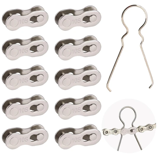 KASESSS 10 Paires Attache Rapide Chaine Velo, Maillon Rapide Chaine Velo pour Chaîne de 10 Vitesses, Acier au Carbone Chaine Vtt avec Outil de Démontage Simple, Chaine Velo pour VTT, Vélos de Course