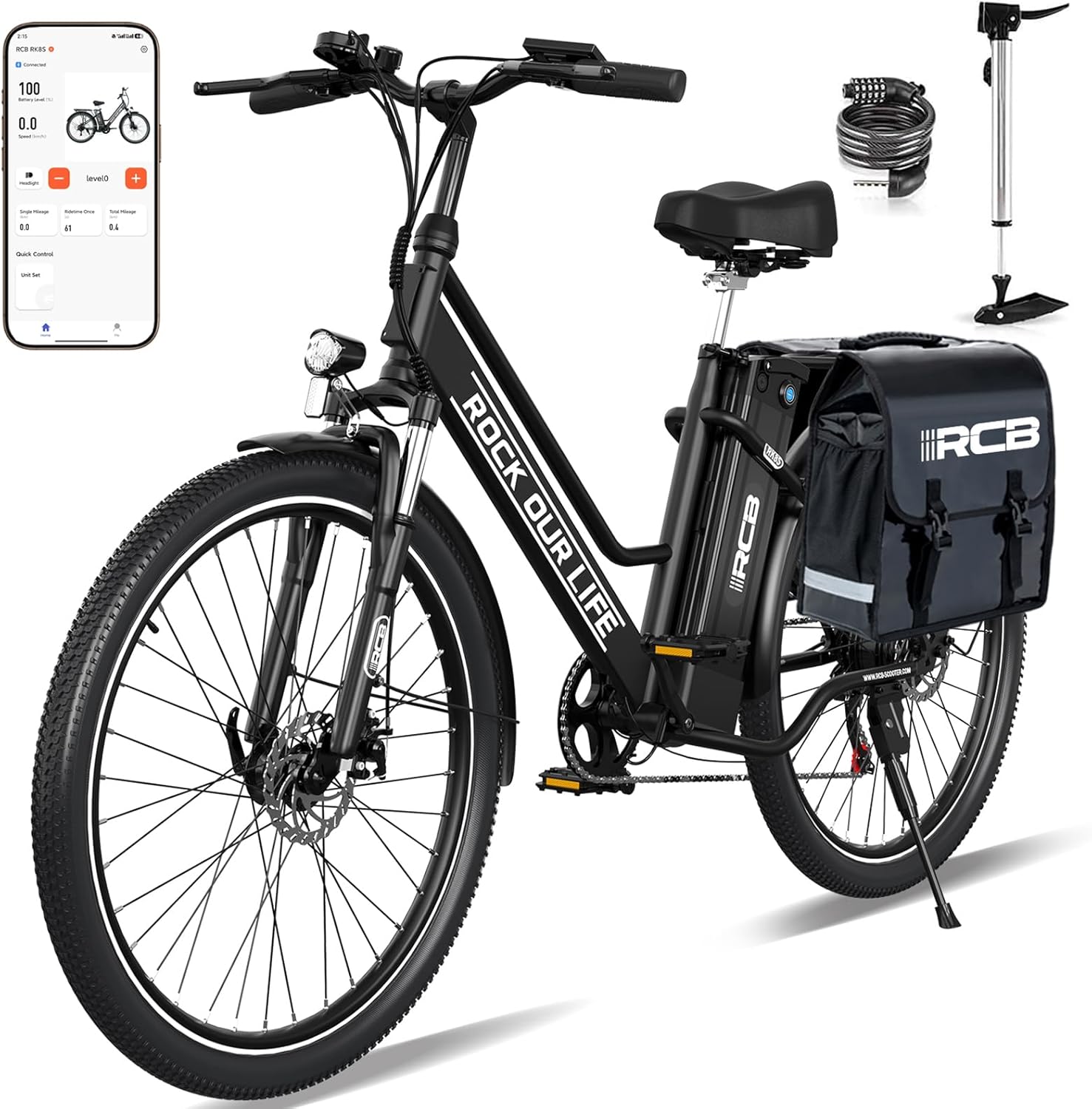 26" Vélo Électrique Urbain Homme/Femme, Moteur 250W, 7 Vitesses,Autonomie 35-90 km, Double Frein à Disque,E Bike de Montagne avec Sacoche Étanche pour Vélo Noir